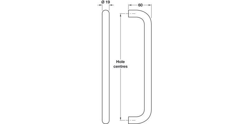 D Shaped Pull Hdl BT 225mm cc 304 SSS