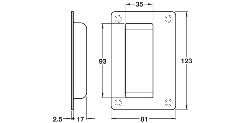 Anti-Ligature Flush Pull 123x81mm SSS