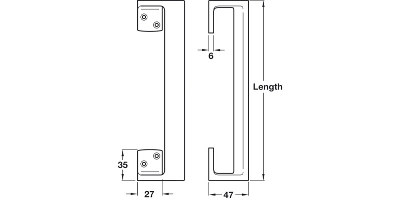 Cranked Pull Hdl FF 230mm cc Alu SAA