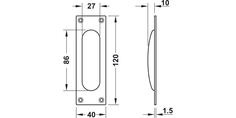 Startec Flush Pull Hdl Sqr 120x40mm SSS