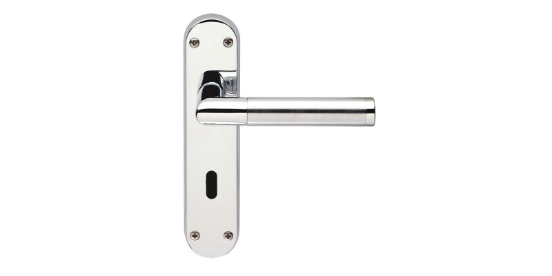 Lever Handles, Mitred, on Backplates for Lever Lock, Standard Keyway, Brass
