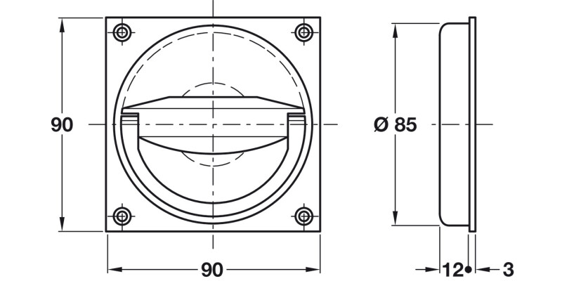 Flush Ring Pull Hdl 90x90mm Brass PB
