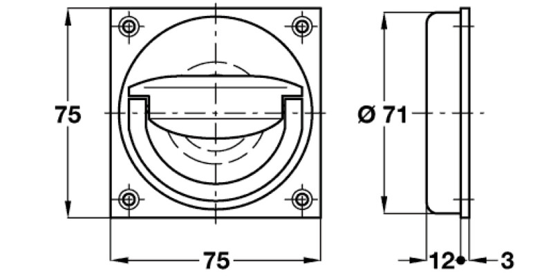 Flush Ring Pull Hdl 65x65mm Brass PB