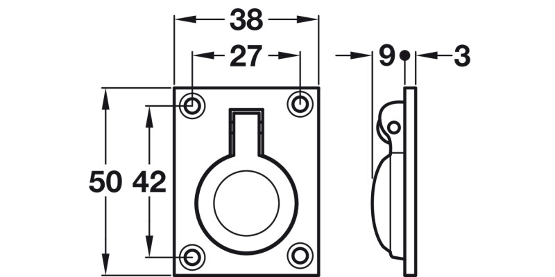 Flush Ring Pull Hdl 50x38x12mm Brass PB