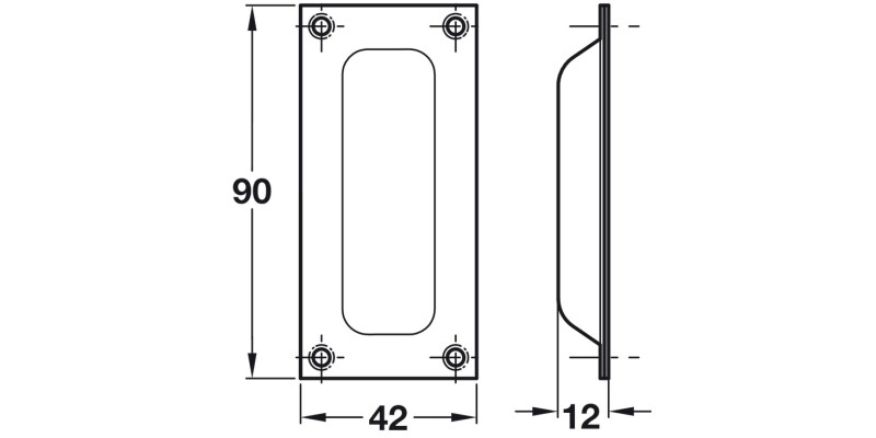 Flush Pull Hdl 90x42x12mm ZA SNP