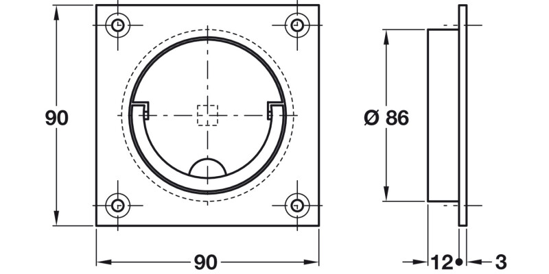 Squash Court Handle 90x90mm Brass SNP