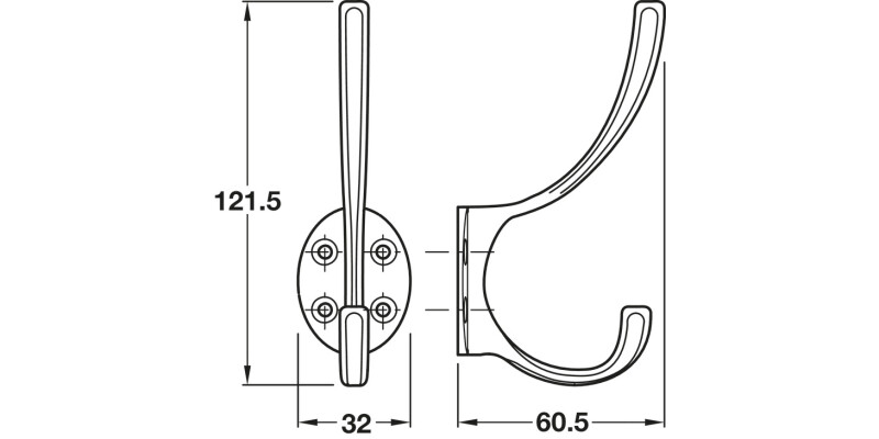 Trad Hat+Coat Hook 124mm ZA PC