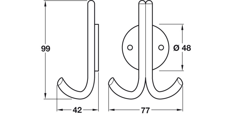 Coat Hook D48x77x99x42mm SSS