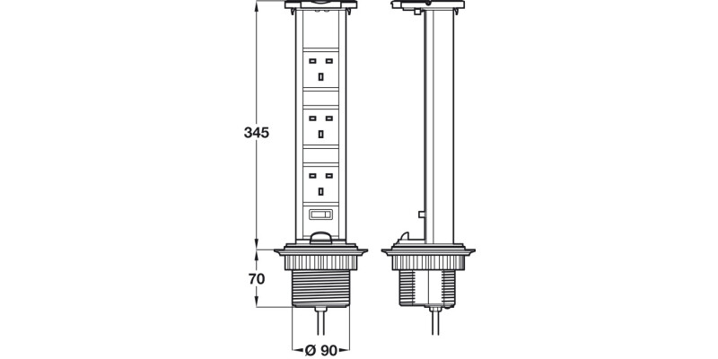 Powerdock Vert Std IP54 3x13A Blk/Alu