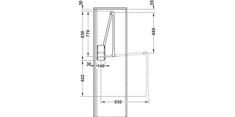 Pull Down Wardrobe Rail, for Internal Wardrobe Width 600-1000mm, 2004 Brw/Brw