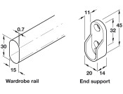 W/Robe Rail Set 450mm/Single PC