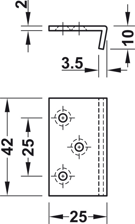 Angled Striking Plate 42x25x10mm Pl Blk