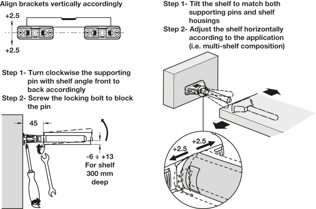 Triade Con Shelf Support 25-40mm St/ZA