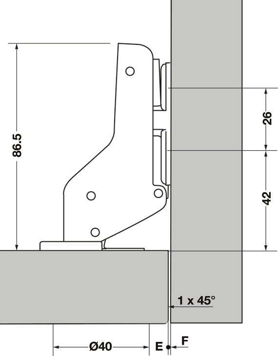 93D Hinge 900mm Dr INS w Spring NP