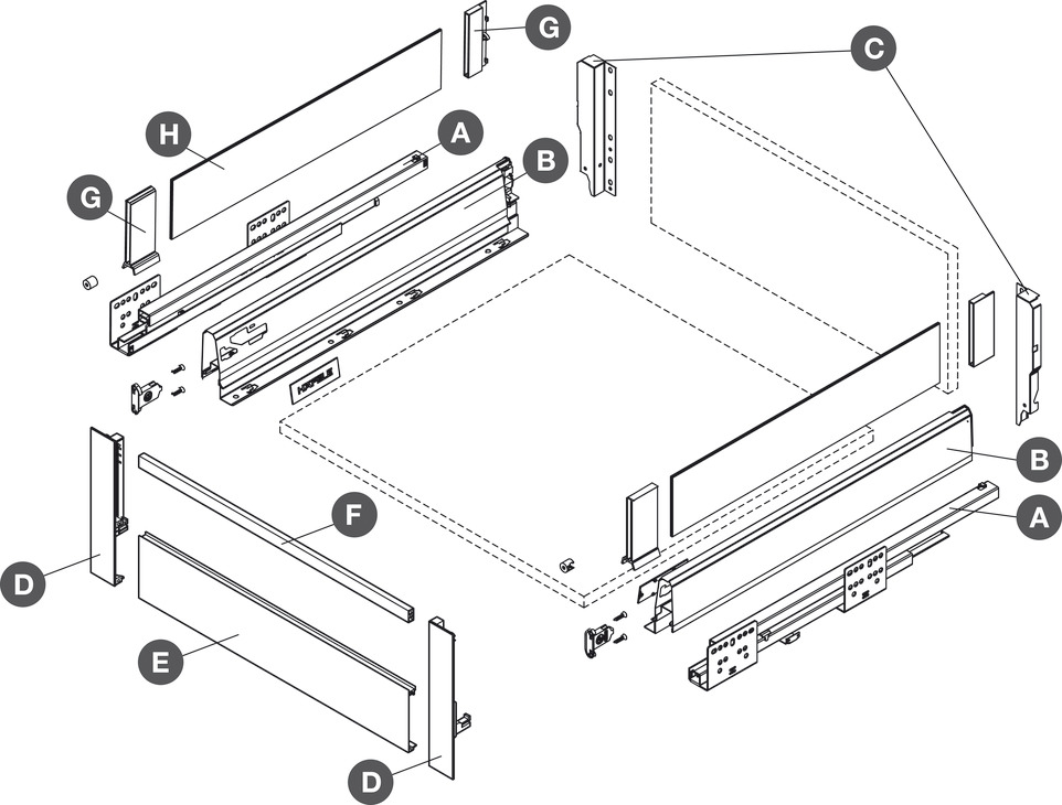 MXS IntDrw Fnt Brkts Set 199mm Pl Gry