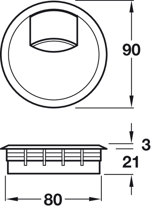 Cable Outlet 2prt D80x24mm Pl SSE