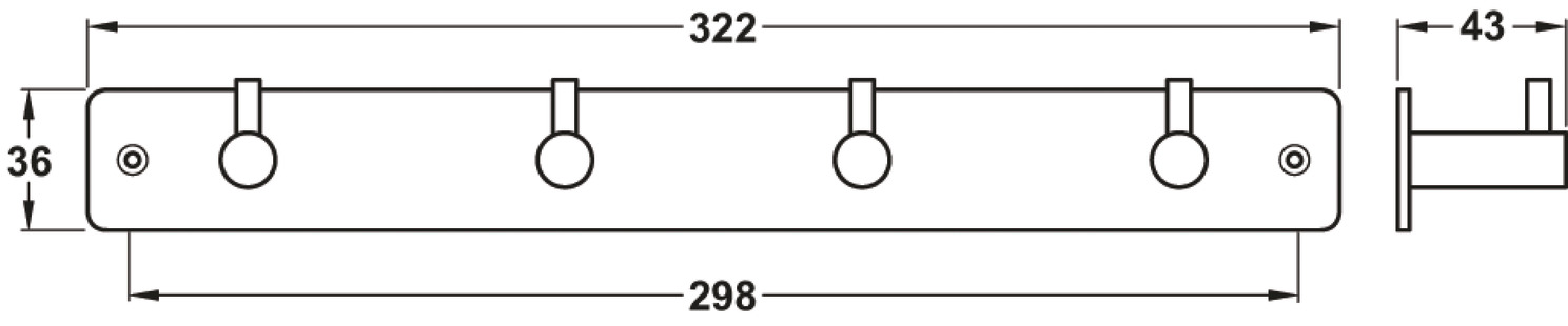Coat Hook Rail 322x36x43mm SS M.Blk