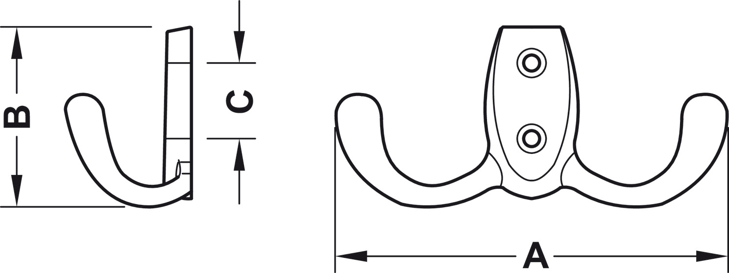 Coat Hook Dbl 76x46x20mm ZA M.Blk