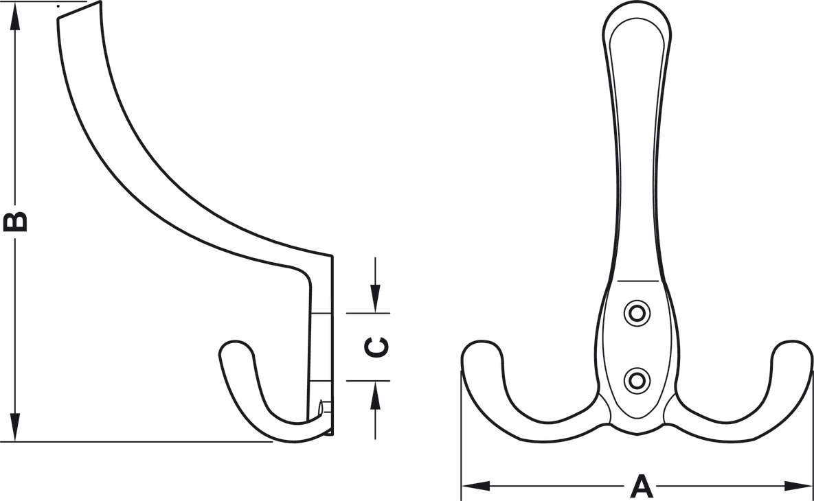 Hat+Coat Hook 75x123x20mm ZA M.Blk