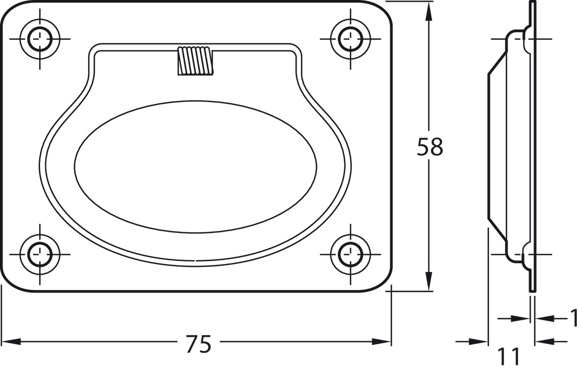 Flush Ring Pull Hdl Spr 75x58mm 304 PSS