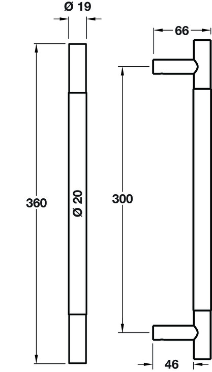Bari Pull Hdl BT Alu M.Blk 300x19mm