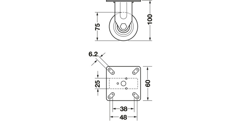 D75mm Castor Fixed wo Brake PL Galv