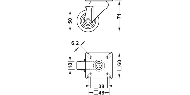 D50mm Castor Swivel wo Brake PL Galv