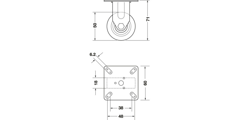 D50mm Castor Fixed wo Brake PL Galv