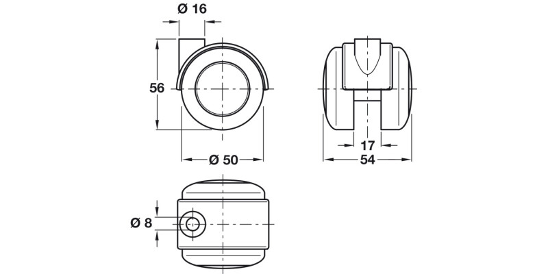 D50mm Twin Castor Swivel wo Brake Pin Al