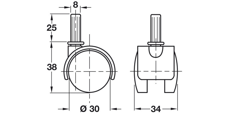 D30mm Twin Castor Swivel wo Brake PF Bk