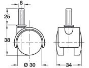 D30mm Twin Castor Swivel wo Brake PF Bk
