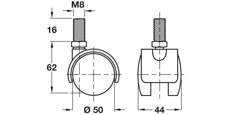 D50mm Twin Castor Swivel wo Brake M8 Bk