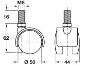D50mm Twin Castor Swivel wo Brake M8 Bk