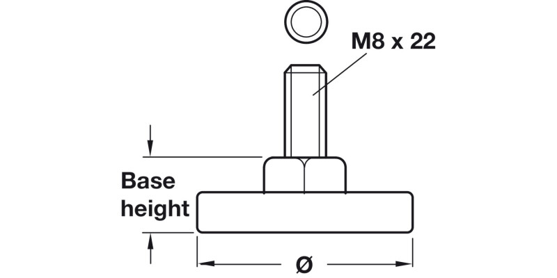 Base Leveller Pl Black M8x22mm D30x14mm