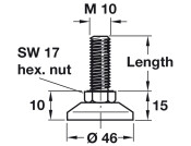 Adj Screw D46mm w Fixed Foot M10x50mm