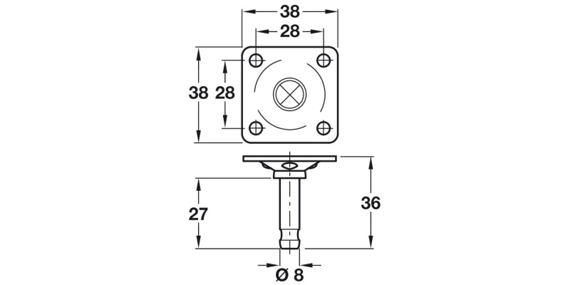 Pin/Mount Plate D8x38x38mm Galv St