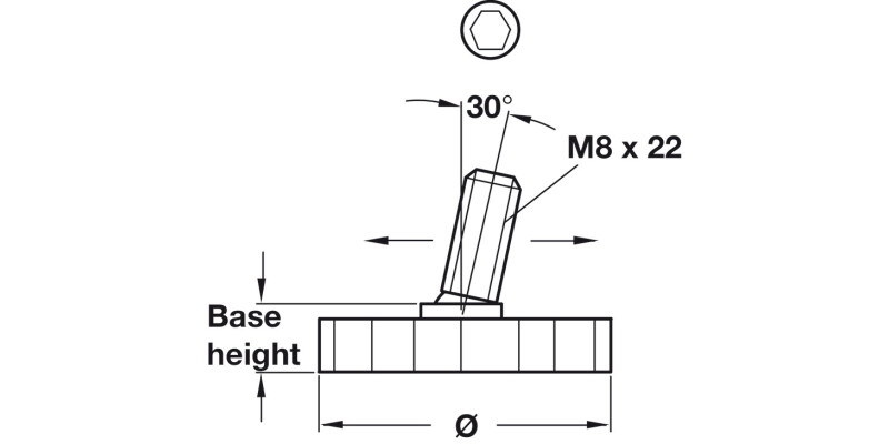 Base Leveller Pl Black M8x22mm D30x9mm