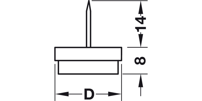 Pin Type Felt Glide D=28mm Plastic White/Grey