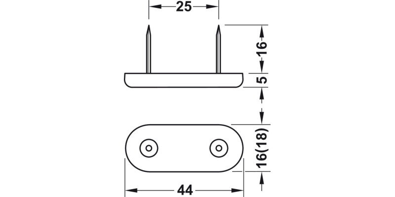 Pin Type Glide 44x18mm w 2 Nails Pl Wht