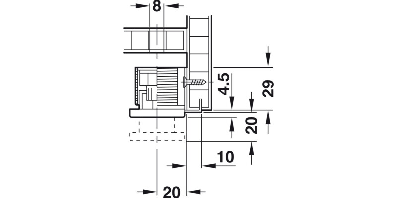 Plinth Adj w Brkt Press/Screw 150kg 19mm