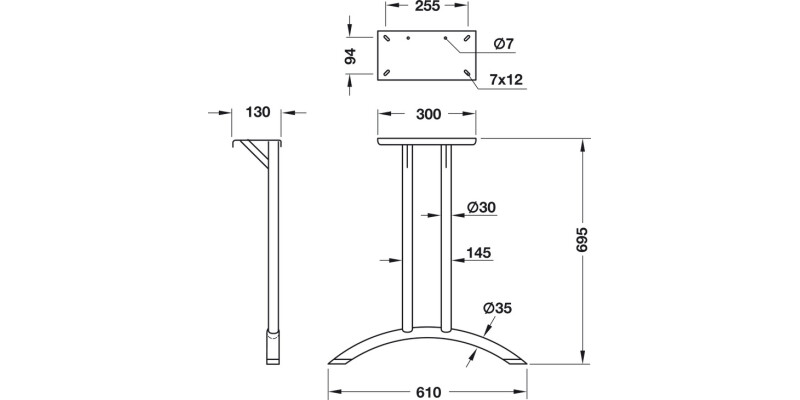 Table Fit T-Frame 695mm Curve CP