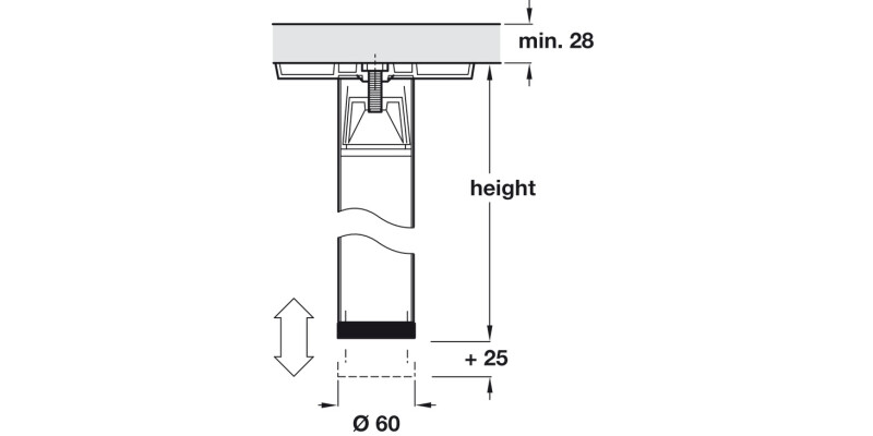 Leg w Adj D80x710mm Silver Col 9006