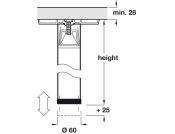 Leg w Adj D80x710mm Silver Col 9006