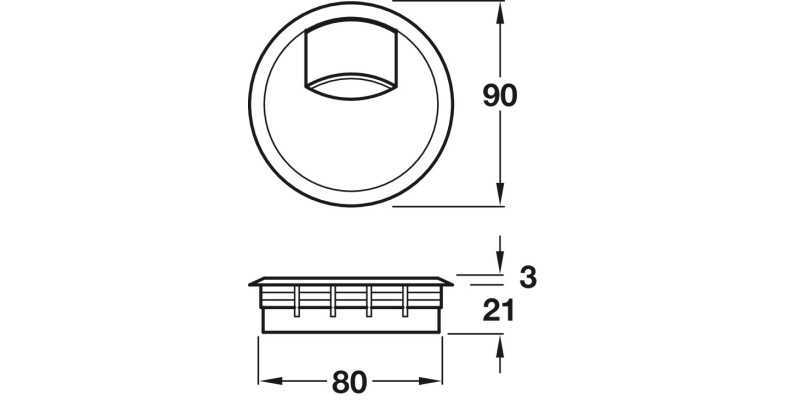 Cable Outlet 2prt D80x24mm Pl Black