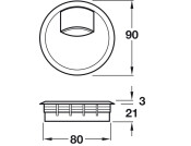Cable Outlet 2prt D80x24mm Pl Wht Alu