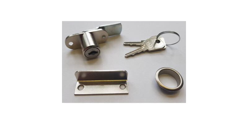 LOWE & FLETCHER 19MM TAMBOUR LOCK 5811 (WITH 3MM CRANKED CAM) SET C/W ROSETTE AND ANGLE KEEP. KEYED ALIKE