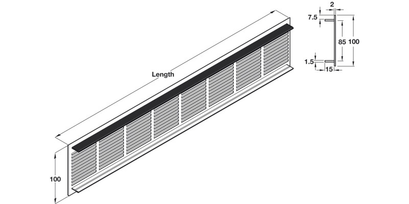 Vent Grille PF Slot 500x100mm AA Slv F1