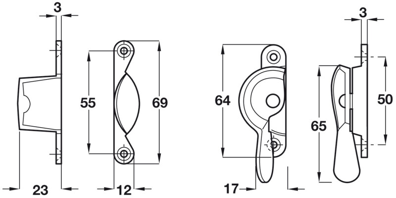 Sash Fastener Fitch Pat 64mm Brass PC