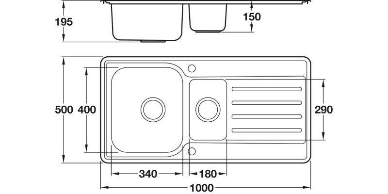 Abbey SS 1000mm 1.5B Sink Rev