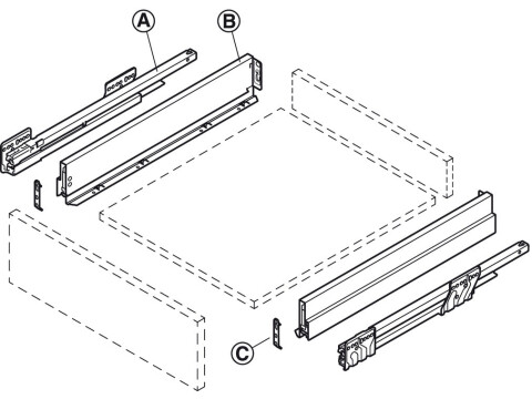 Drawer Set, 90 mm High, Length 270-500 mm, Nova Pro Scala